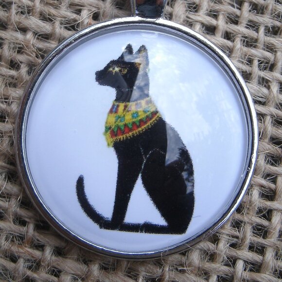 Egyptian Bast Cat  Glass Cabochon Pendant Necklace - Picture 2 of 12